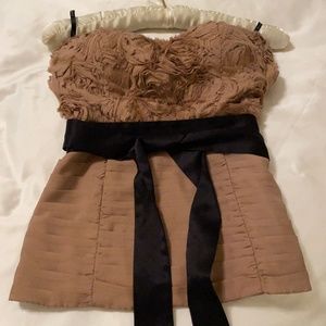 bebe brown, pink, corset top Strapless Like New stretch back XS